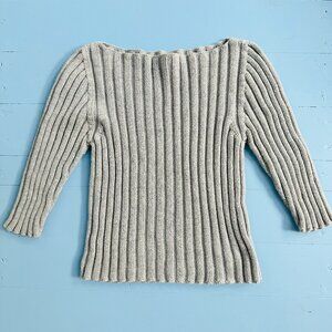 Vintage ESPRIT Gray Sweater, Ribbed 90s Sweater, Crop Sweater, 3/4 sleeves